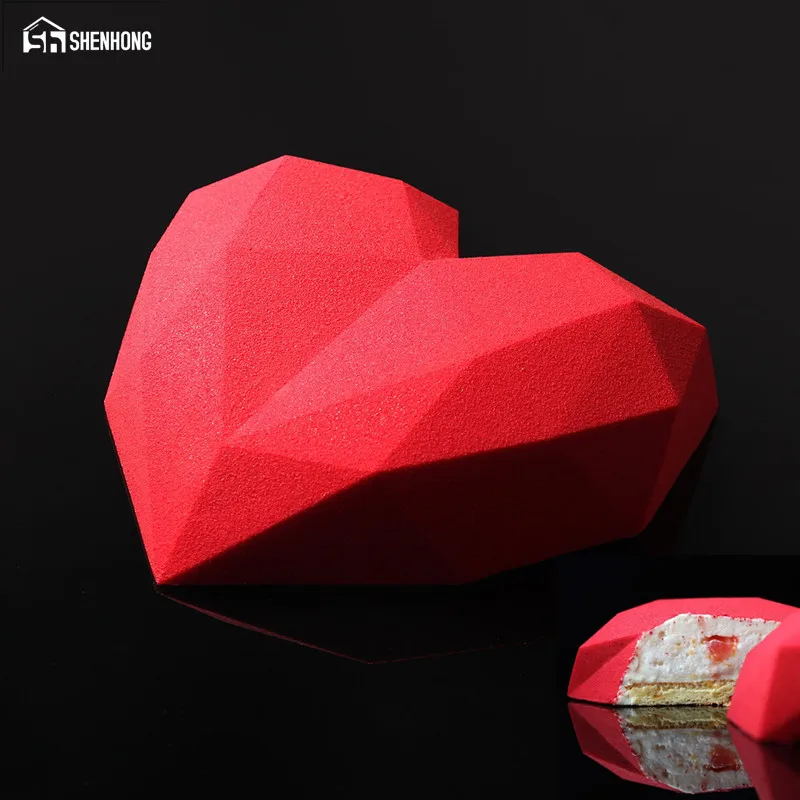 SHENHONG Алмазное сердце 3D форма для торта силиконовая форма Геометрическая квадратная форма для мороженого кремы шоколадные кондитерские изделия художественная сковорода bakeware