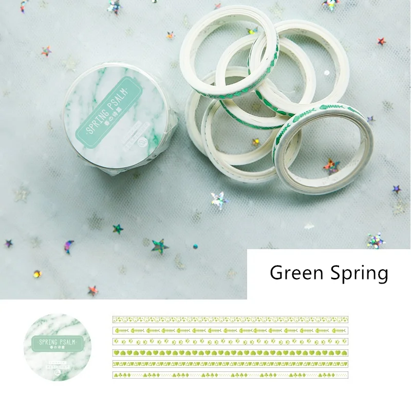 Green Spring 6 шт с мелкими блестками золотистого цвета лента для декорации Washi набор 5 мм голубая планета черный элемент розовый цвет клейкой ленты стикер подарок F535 - Цвет: Green Spring