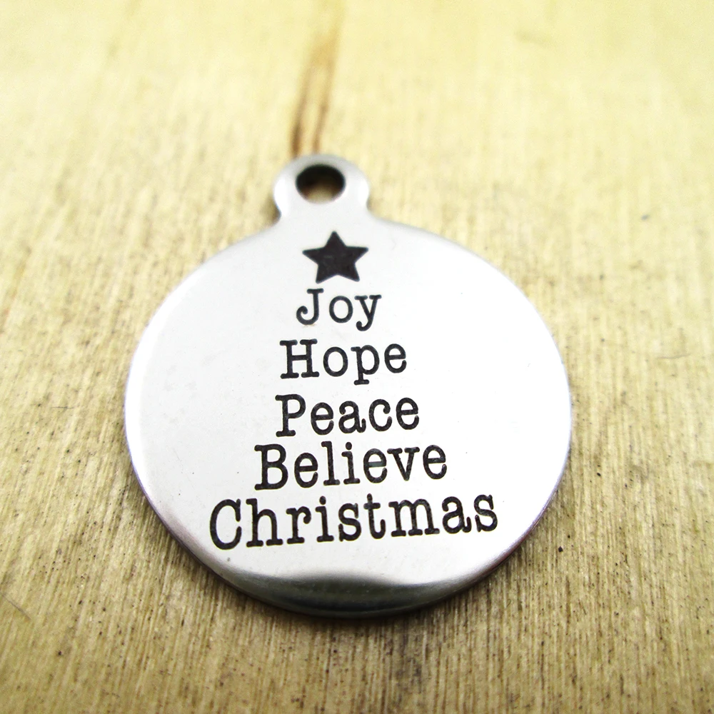 10 шт./лот-joy hope peace believe Рождественские Подвески из нержавеющей стали-лазерная