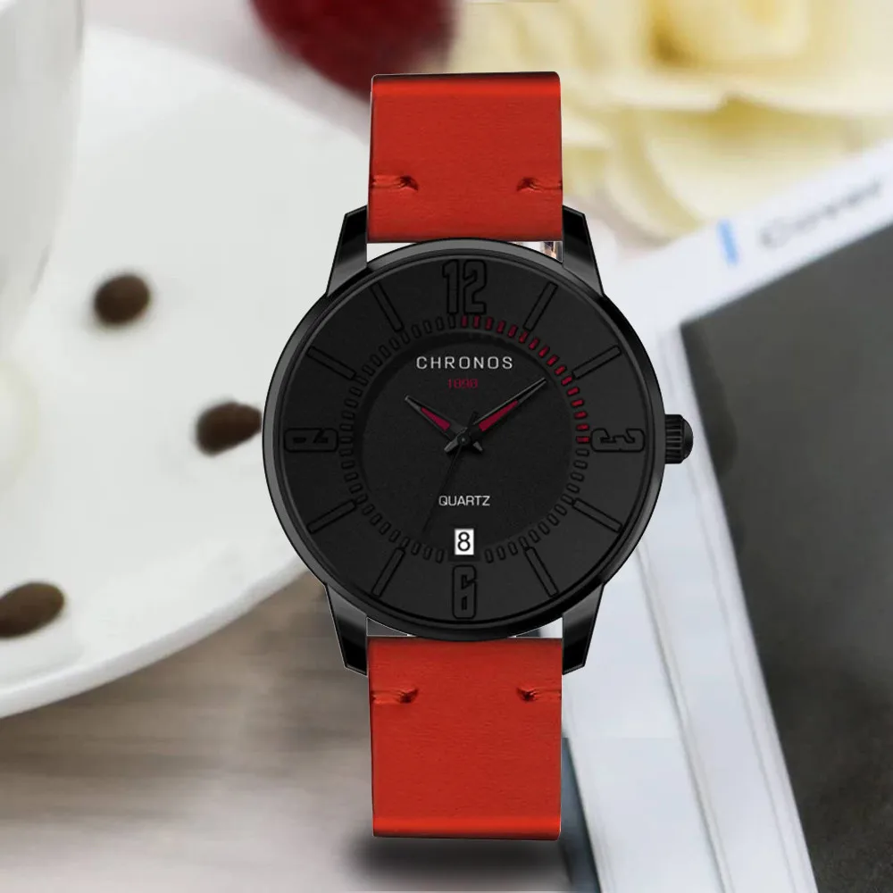 Мужские стеклянные зеркальные круглые часы из сплава с циферблатом кварцевые