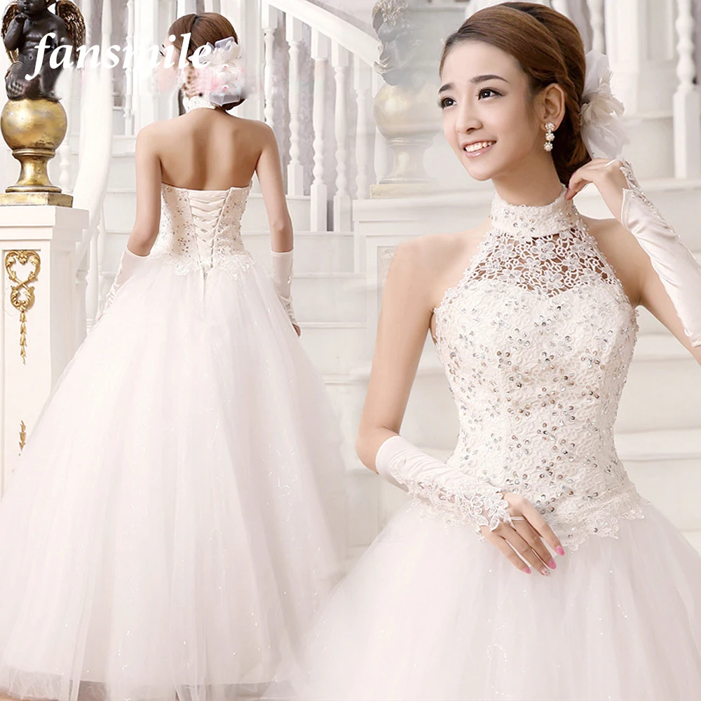 Fansmile Vestido De Noiva хрустальные с бисерными бретельками Бальные Свадебные платья винтажные Свадебные тюлевые FSM-634F