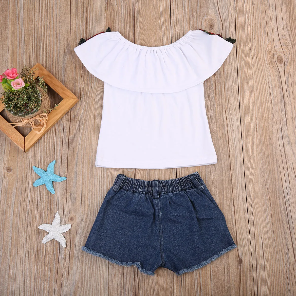 

3D Flower Sleeveless Tops + Denim Hot Pants Outfits Girls Clothing Set New Style arrival Toddler Kids Baby Girls Clothes