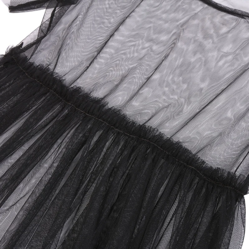Новое летнее женское сексуальное прозрачное черное Сетчатое плиссированное