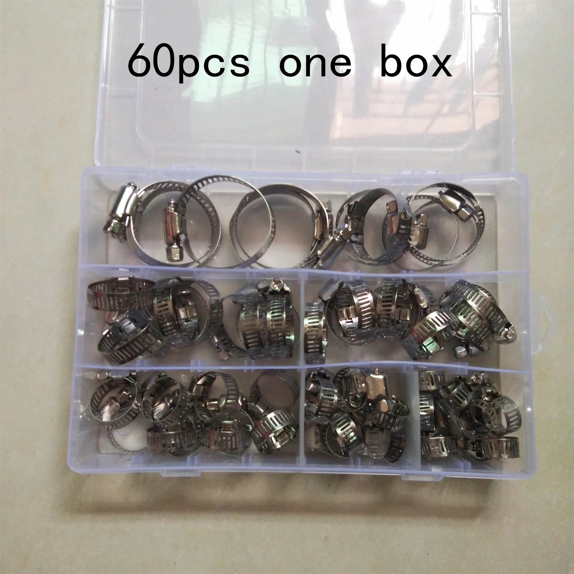 60 PCS/Box Multi Size 8mm-38mm Stainless Steel Hoop Clamp Hose Set automotive pipes clip Fixed tool | Обустройство дома