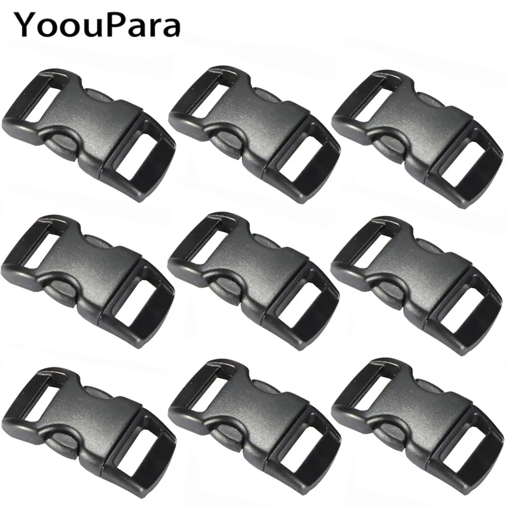 YoouPara 100 шт. изогнутые боковые выпуски пластиковые черные пряжки 3/8 10 мм застежки Замена для Паракорда браслет рюкзаки сумки декор