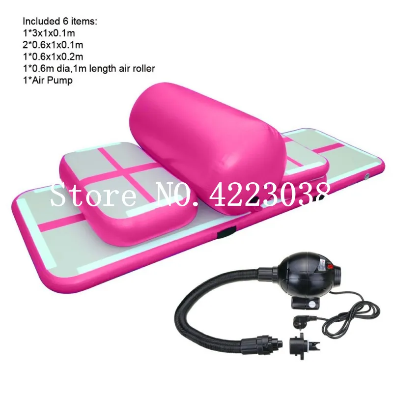 Купить Бесплатная доставка, набор (4 воздушных гусеницы + 1 ролик + 1 насос), надувной коврик для акробатики, набор для тренировок для домашнего исполь...