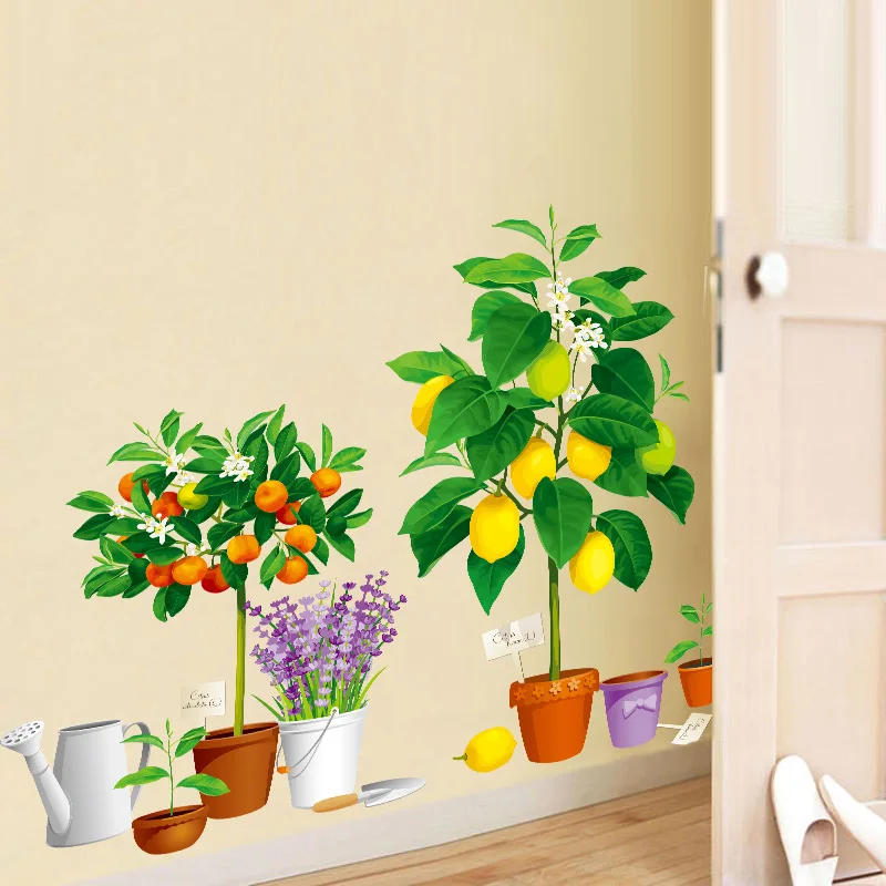 Наклейки на стены в горшке с фруктовыми растениями ПВХ материал сделай сам