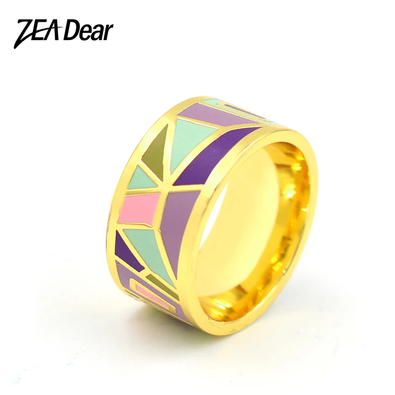 

ZEA Dear Jewelry Stainless Steel Big Rings Enamel Jewelry For Women Dubai Geometric Rings For Trendy Party Jewelry Gift Findings