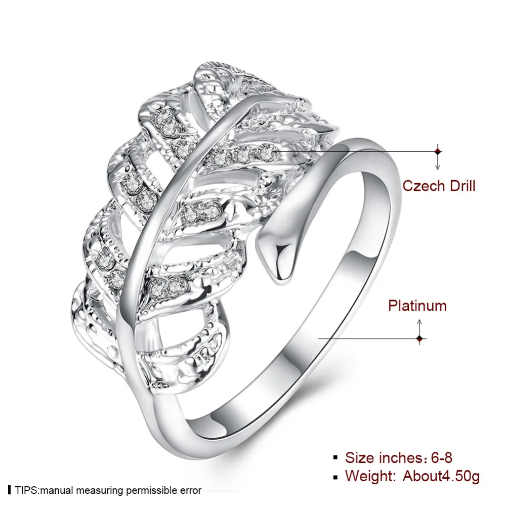 white gold color Finger Rings Jewelry Silver Light As A Feather Ring with Clear CZ for Women Wedding | Украшения и аксессуары