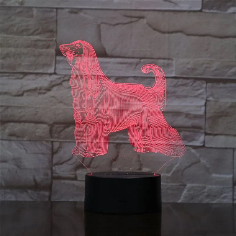 Афганская собака самая красивая светодиодсветодиодный 3D лампа 7 цветов USB