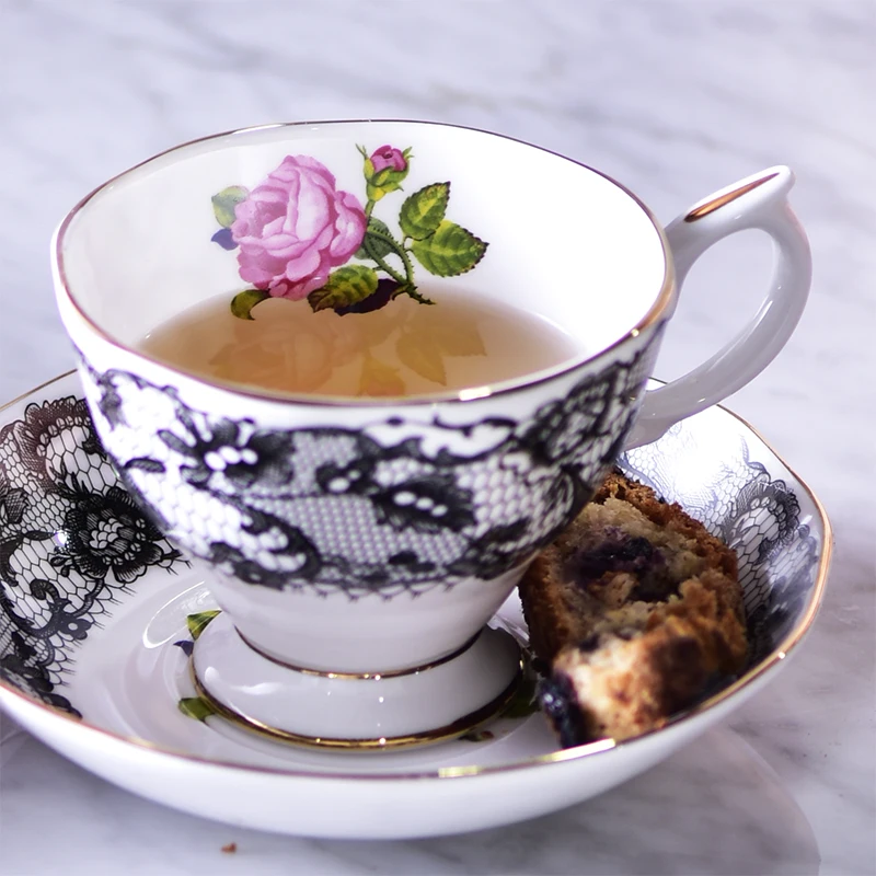 Черные испанские кружевные высококачественные чайные чашки из костяного