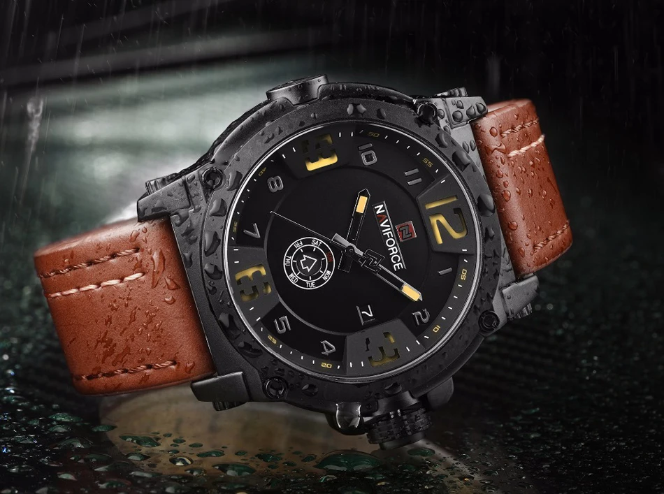 Топ люксовый бренд NAVIFORCE мужские спортивные часы кварцевые часы с кожаным ремешком Мужские Водонепроницаемые наручные часы relogio masculino 9099