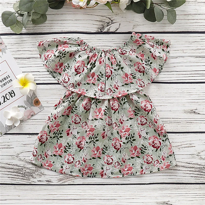 Милое платье для маленьких девочек повседневное летнее с цветочным принтом и