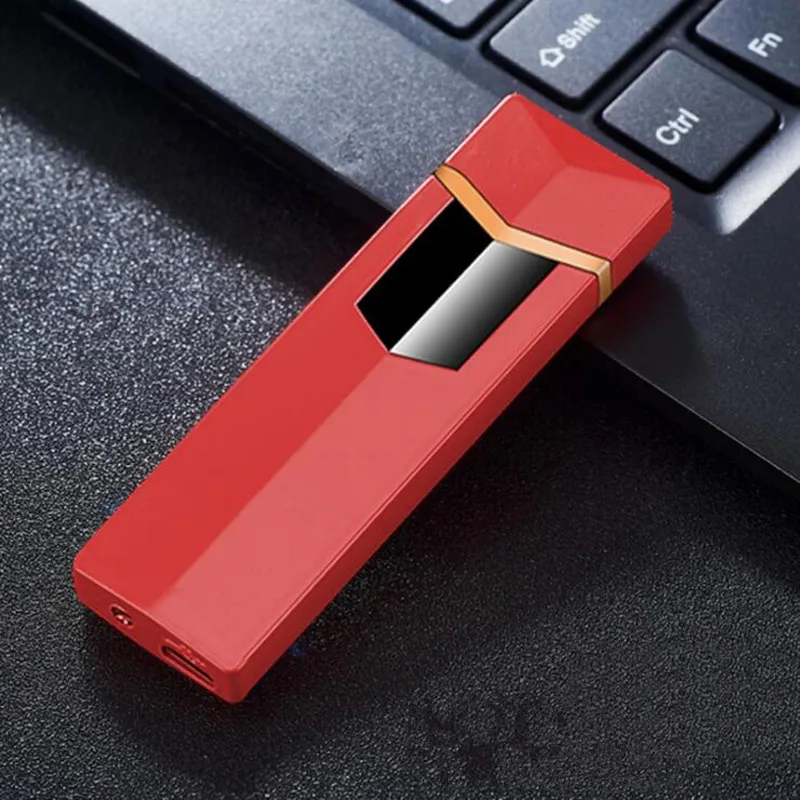 Новая сигарета с зарядкой от USB Электронная Зажигалка Ветрозащитная беспламенная перезаряжаемая электрическая зажигалка сенсорный переключатель зажигалки - Цвет: red