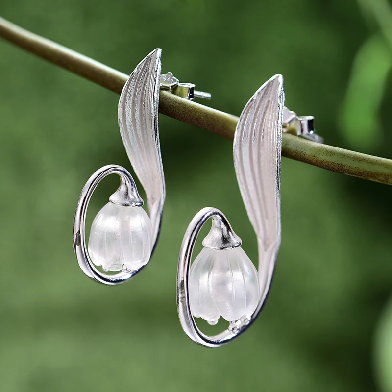 Lotus Fun реальные 925 пробы серебро Природный кристалл ручной работы Fine Jewelry ландыш цветок комплект ювелирных изделий для Для женщин