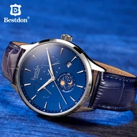 bestdon switzerland luxury brand mechanical watch men automatic moon phase blue leather wristwatch man relogio masculino 2019
