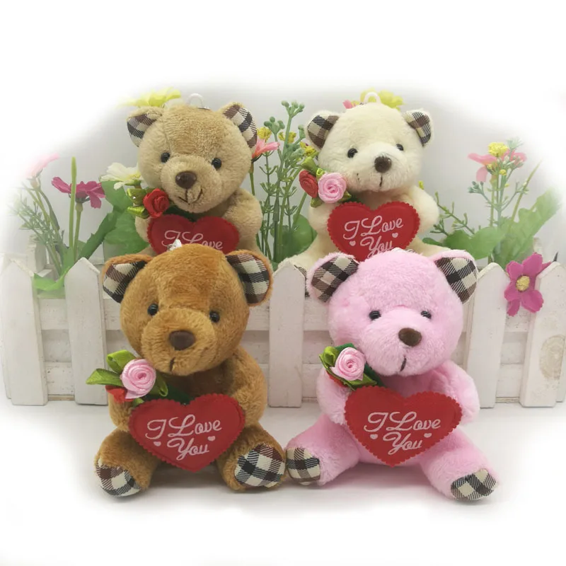 Оптовая продажа плюшевый медведь 9 см с надписью I love you heart and flower для свадьбы 24