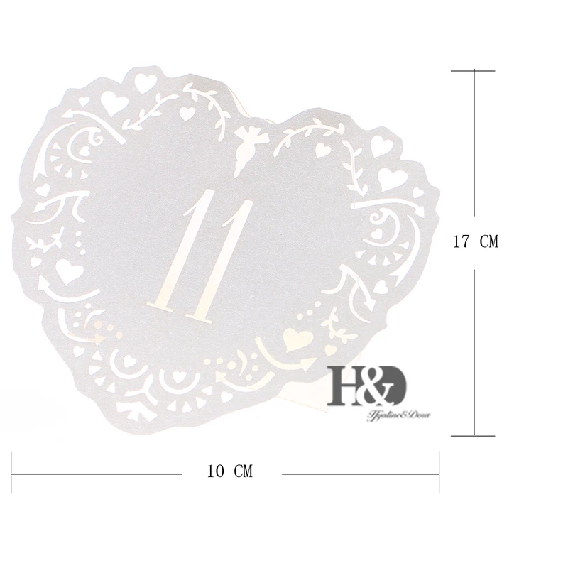 10 шт./компл. настольные карты цвета слоновой кости с сердечками номером стола от 11