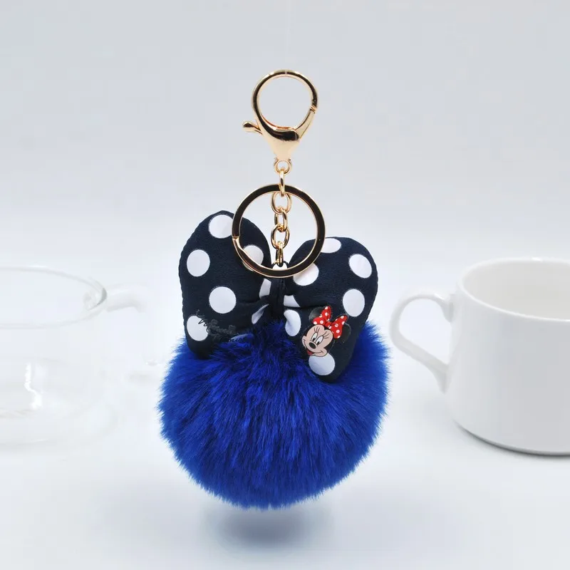 royal blue Пушистый кролик меховой шар Микки брелок для женщин помпон Кролик Мех бант брелок на сумку автомобиль ювелирные изделия свадебный подарок - Цвет: royal blue