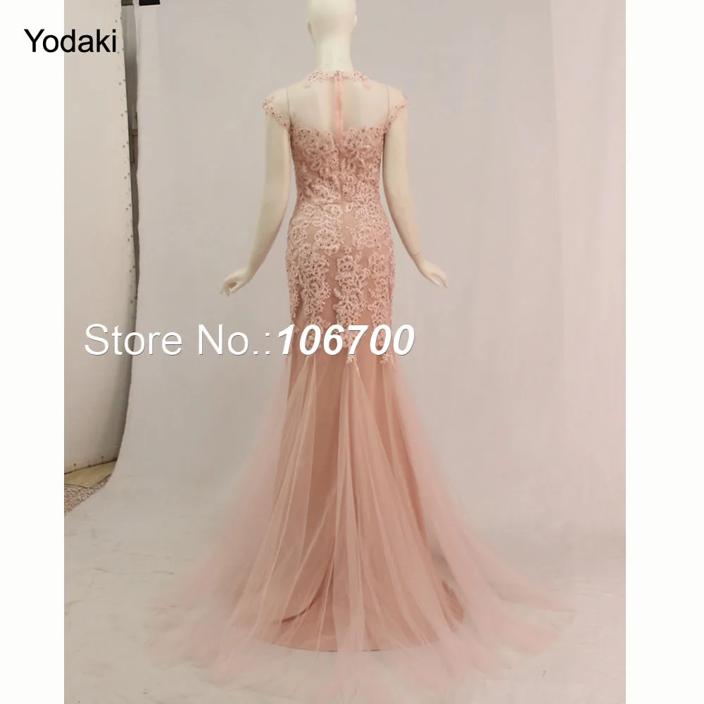 

Amazing Lace Appliques Mermaid robe de soiree Formal Evening Dresses O Neck Cap Sleeves Sheer Illusion Long Red Tulle Prom Gowns
