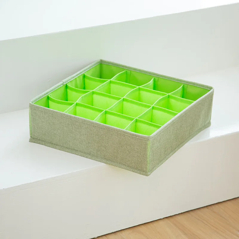 Green 16cells Newly Breathable Cotton Linen Drawer Organizer Quality 8 16 Cells Underwear Organizer 1pcs Home Sundries Socks Bras Storage Box - Цвет: Green 16cells