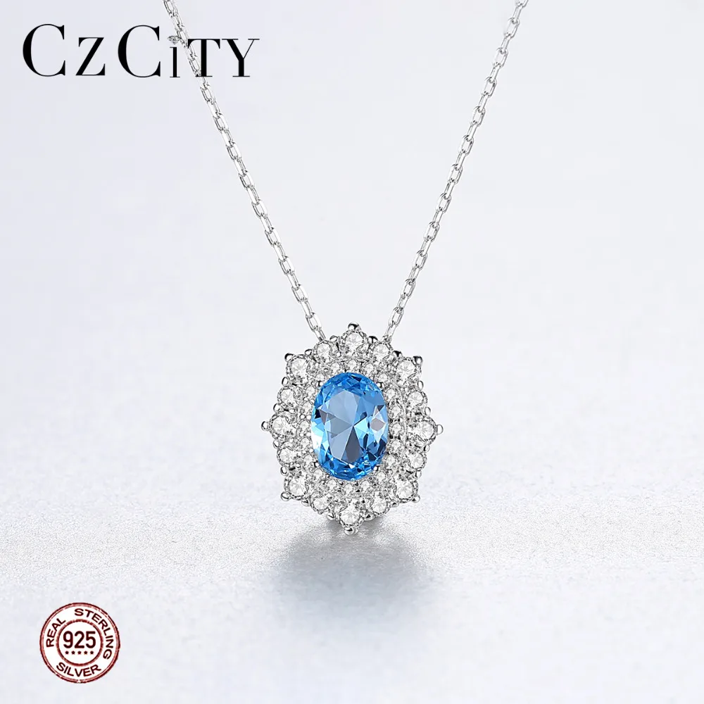 CZCITY звено цепи 925 серебро круглый кулон ожерелья для женщин свадьбы хорошее