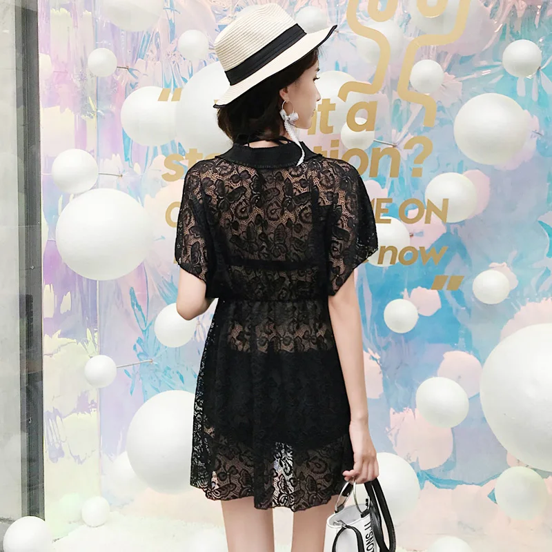 Черный прозрачный кружевной Цветочный купальник бикини 2018 новый сексуальный пуш