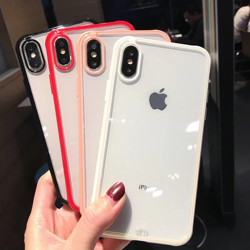 Цветной прозрачный противоударный чехол для телефона для iPhone X XS XR XS Max 6 7 8 Plus Ультратонкий Мягкий ТПУ Противоударная рамка задняя крышка