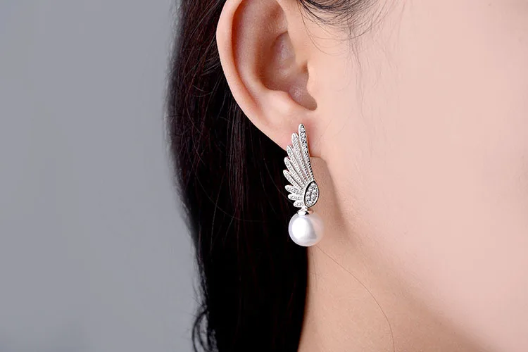 Высококачественные модные ангельские крылья жемчужные женские длинные серьги