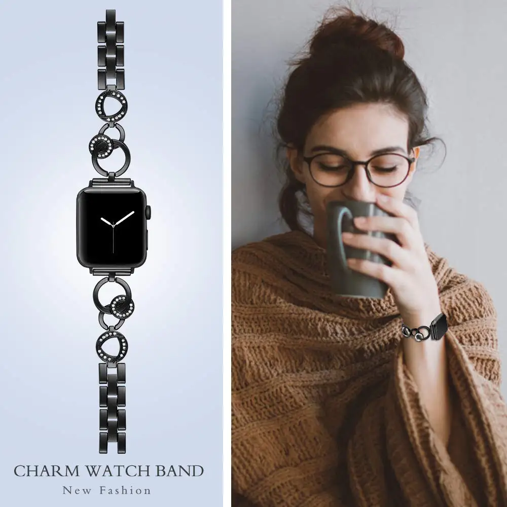 Браслет JANSIN с бриллиантами из нержавеющей стали для Apple watch 40 мм 44 мм 38 мм 42 мм iWatch Series 5 4 3 2 1 женский браслет