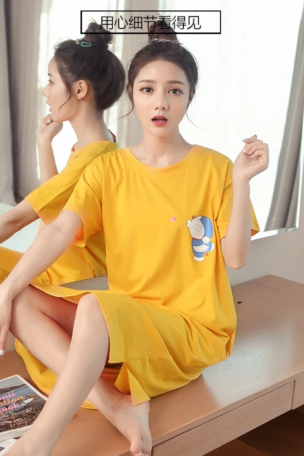 Летняя свободная хлопковая ночная рубашка с короткими рукавами в Корейском