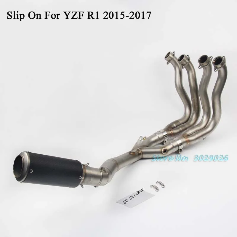 Слипоны полный Системы для Yamaha YZF R1, 15, 16, 17, мотоциклетный глушитель выброса выхлопных газов набор с передней среднего звена трубы углеродного Сталь - Цвет: Золотой