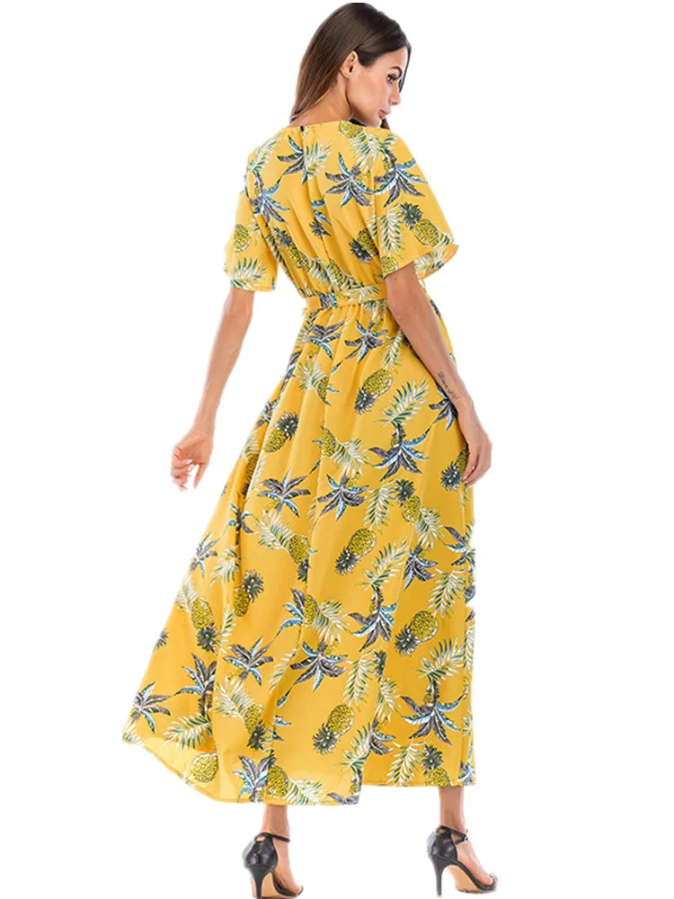 Robe femme ete Новое шифоновое пляжное платье с v-образным вырезом Летние Платья