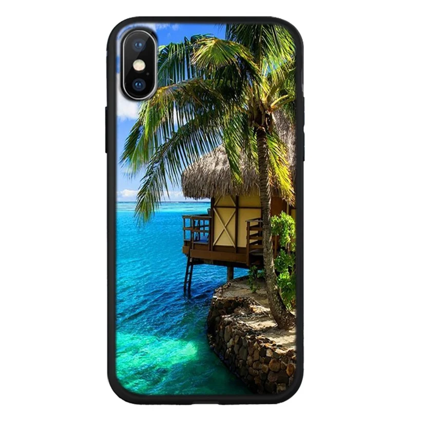 Силиконовый чехол для iPhone X XR XS 6 6S 7 8 Plus с пейзажным узором чехлы телефонов задняя