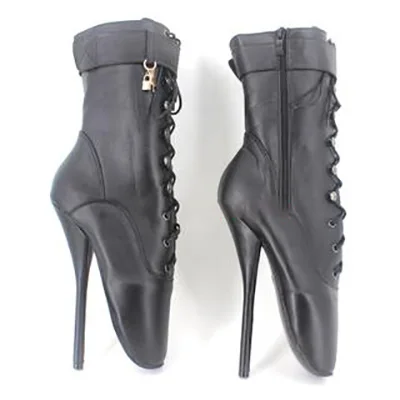 Matt Black 18cm Heel Женские ботильоны с каблуком 18 см высокие каблуки балетные костюмы матовые сапоги модная обувь Fenty Beauty металлических замочно-декор женские Туфли в готическом стиле большой размер 45 - Цвет: Matt Black 18cm Heel