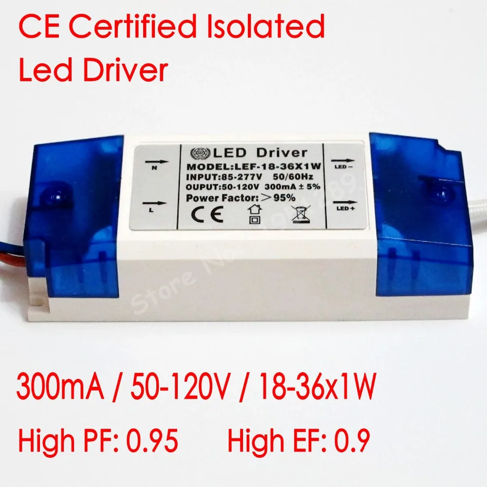 

CE Certified Isolated 300mA 18-36x1W Led Driver 18W/20W/24w/26W/30W/36w Power Supply DC 54V - 120V AC 110V 277V for LED lights