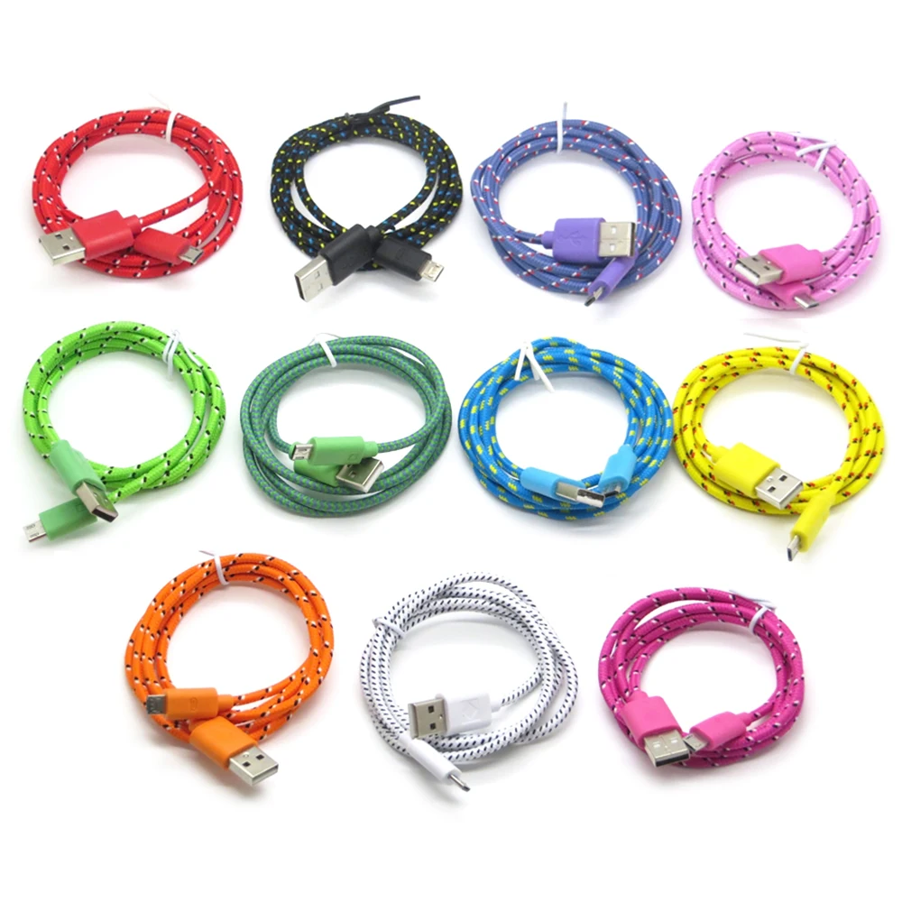 100 шт./лот нейлоновый плетеный кабель Micro USB длиной 1 м для Samsung Huawei Xiaomi Android