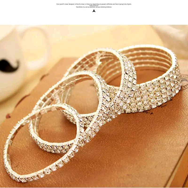 Женские эластичные браслеты с блестящими кристаллами 4 типа 1 ряд 2 ряда 3 и 5 рядов