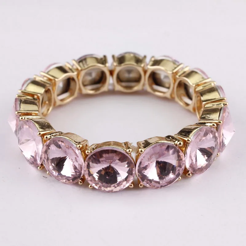 Gold Pink Новое поступление, регулируемые эластичные браслеты из стекла и кристаллов, браслеты для женщин, разноцветные браслеты с кристаллами в горошек, ювелирные изделия - Окраска металла: Gold Pink