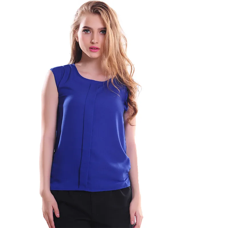 Женская шифоновая блузка Fun оранжевая однотонная без рукавов с круглым вырезом и