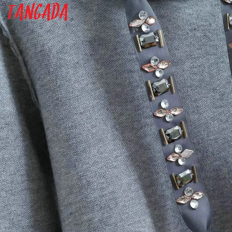 Tangada серая толстовка толстовка с капюшоном худи с капюшоном теплое худи теплая толстовка вязаная толстовка кофта с капюшоном толстовка со стразами зимний свитер осенний свитер RY11