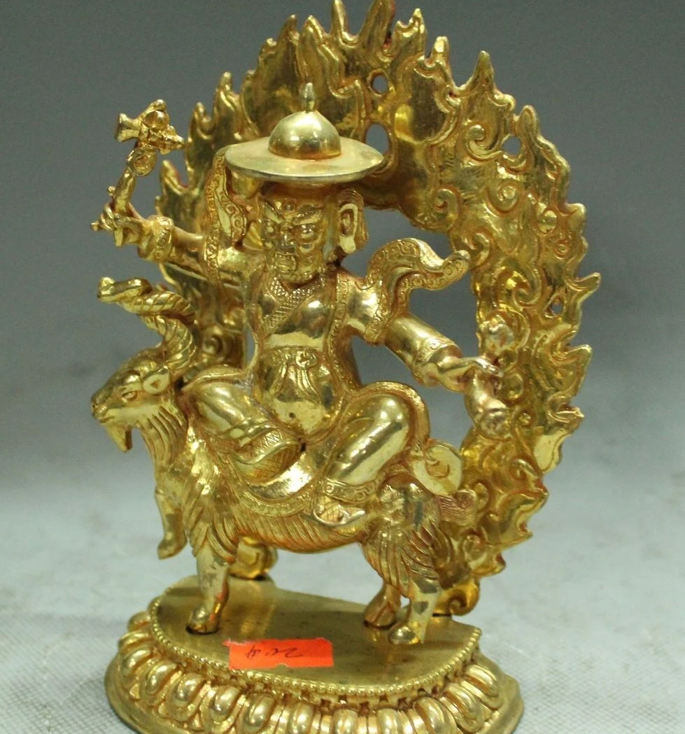 Free shipping 6&quotTibet Tibetan Buddhism Bronze Gilt Gold Seat Sheep Heavenly King Buddha Statue | Дом и сад