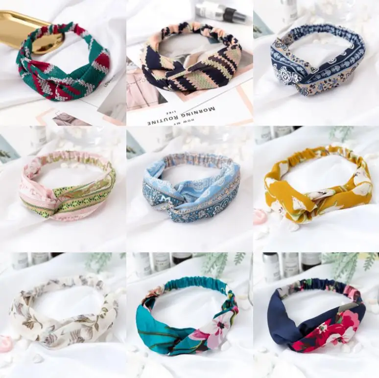 free shipping 8pcs Women Girls Summer Bohemian Hair Bands Print Headbands Retro Cross Turban Bandage Bandanas HairBands | Аксессуары для