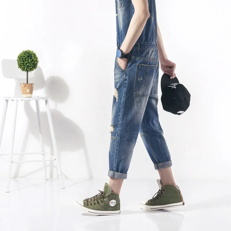 Новинка 2017 мужской джинсовый комбинезон с коротким рукавом мужские повседневные