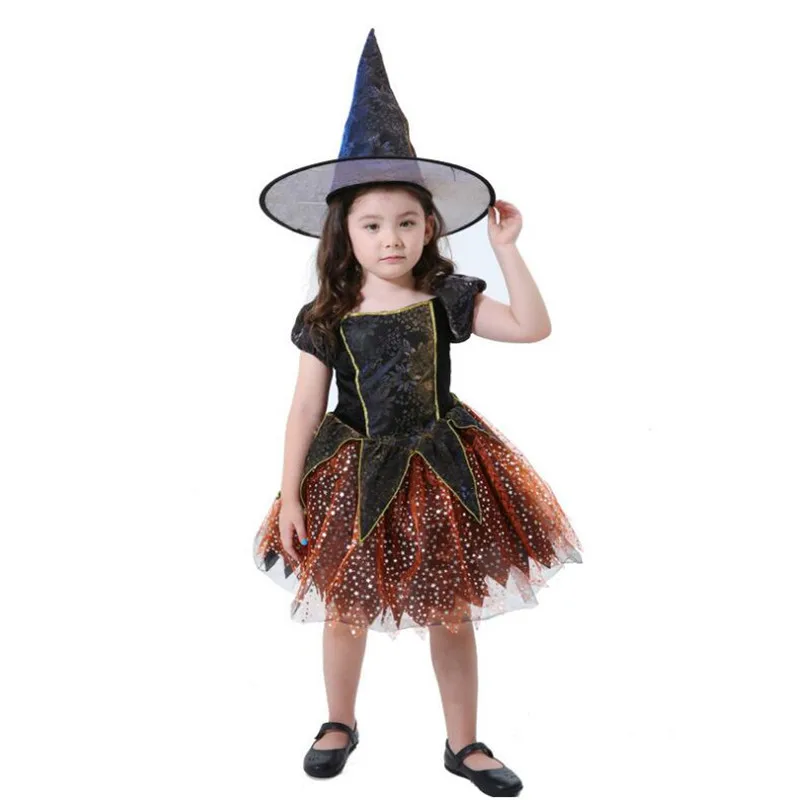 

Kids Sequins Star Witch Costume Children Girls Cosplay Witch Costumes Halloween Party Fancy Dress Decoration Christmas