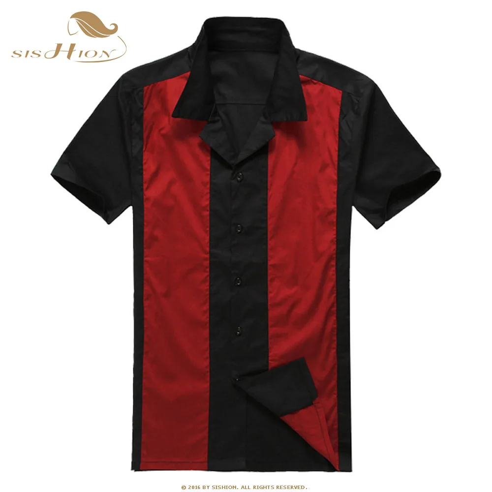 SISHION Винтаж Для мужчин рубашка для игры в боулинг camisa masculina ST107 короткий рукав Однобортный Летняя обувь в мозаичном стиле; черные мужские хлопчатобумажные рубашки