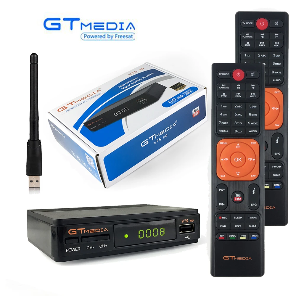 Gtmedia V7S цифровой DVB-S2 приемное устройство спутниковый приемник HD ТВ тюнер Cline декодер коробка два пульта дистанционного управления USB WiFi Youtube VU Key