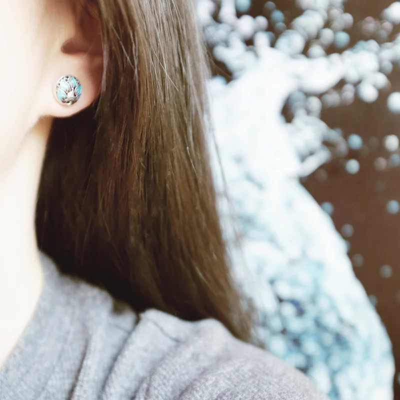 Real 925 Sterling Silver Stud Earrings for Women Elegant Handmade Circle Fashion Luxury Jewelry Christmas Gift | Украшения и