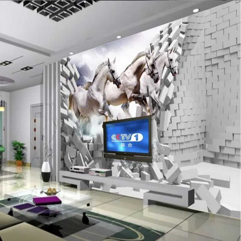 Большие пользовательские обои beibehang Белая лошадь галоп 3D фоновая стена