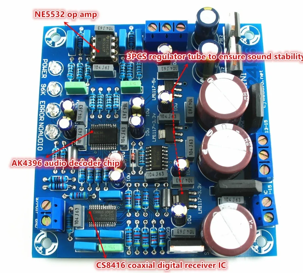 Новое поступление CS8416+ AK4396 цифровой коаксиальный аудио декодер ЦАП 24 бит 192 кГц профессиональный аудио декодер чип Звук отличный